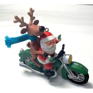 Vintage Hallmark Joy Ride Handcrafted Ornament Santa & Reindeer On Motorcycle 19
